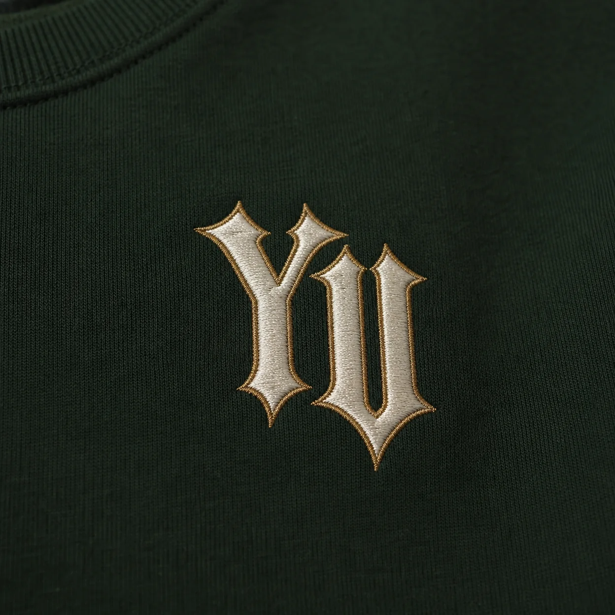 Embroidered lettering on a hoodie as a visual process reference