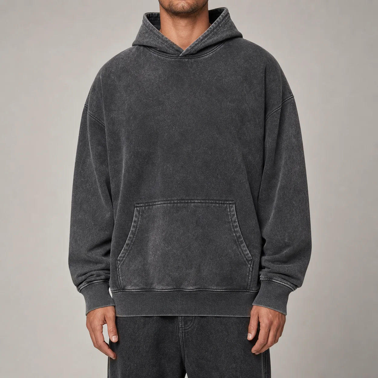 Acid-wash vintage hoodie on a model