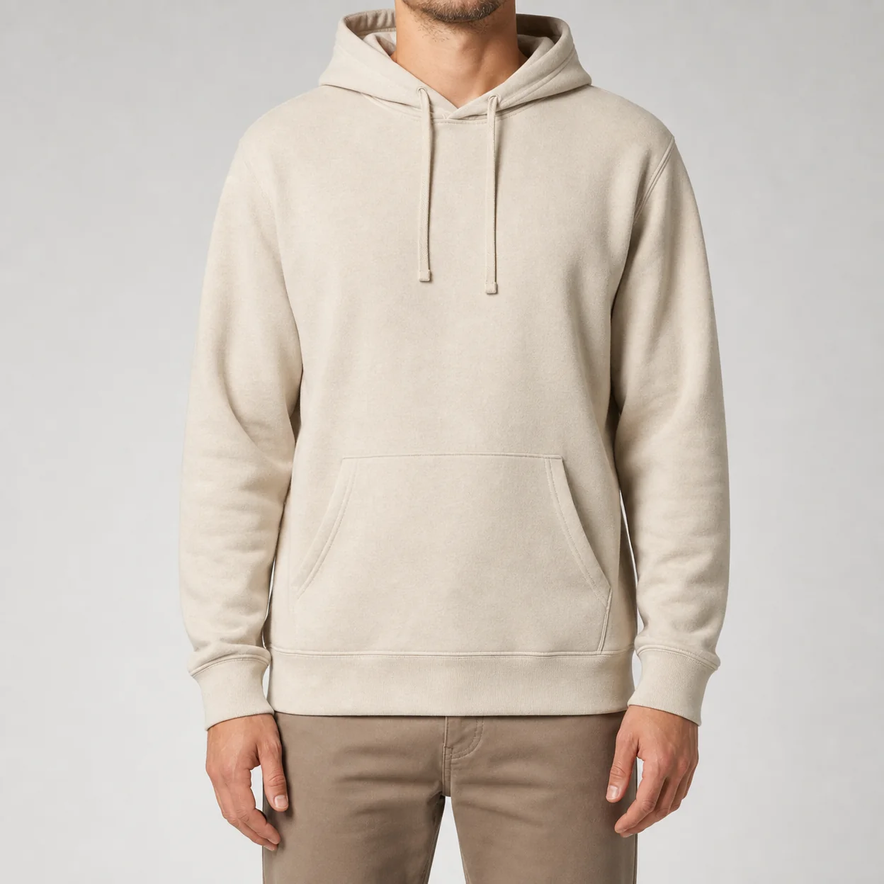 Blank pullover hoodie on a model