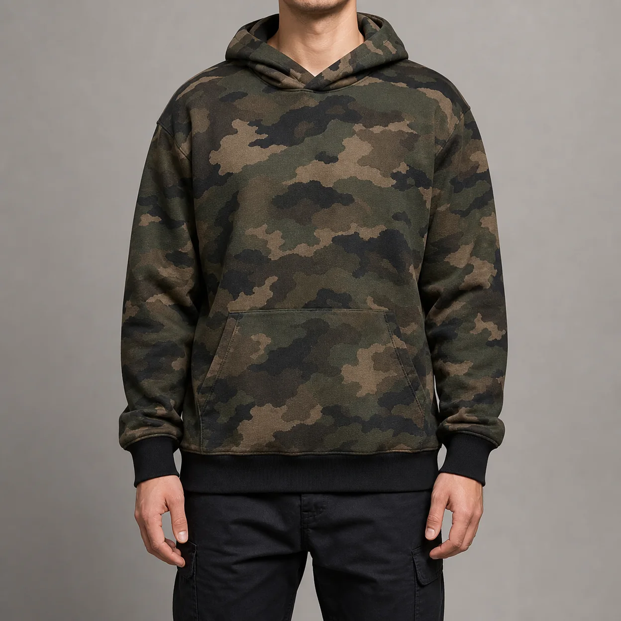Camouflage hoodie on a model