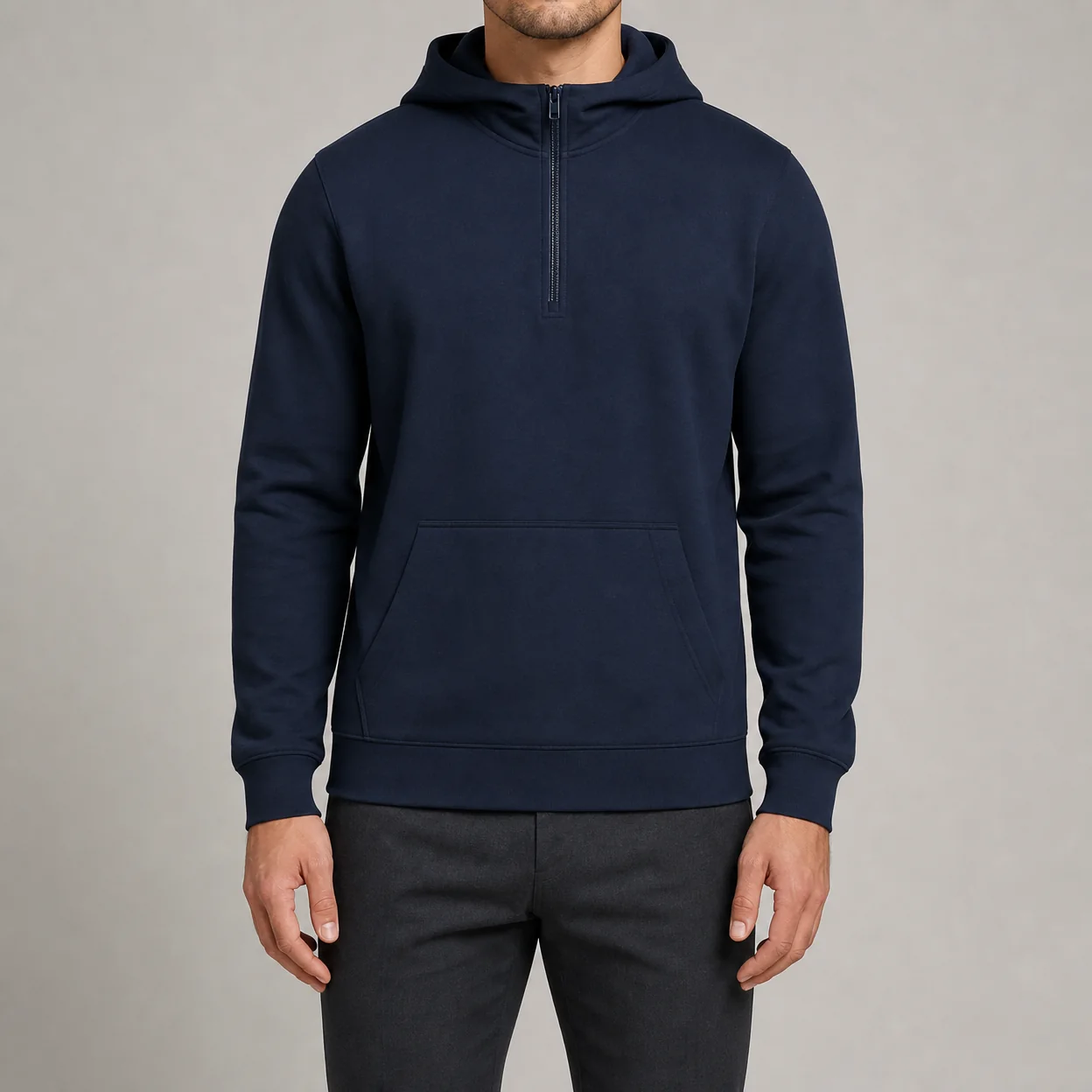 Quarter-zip hoodie on a model
