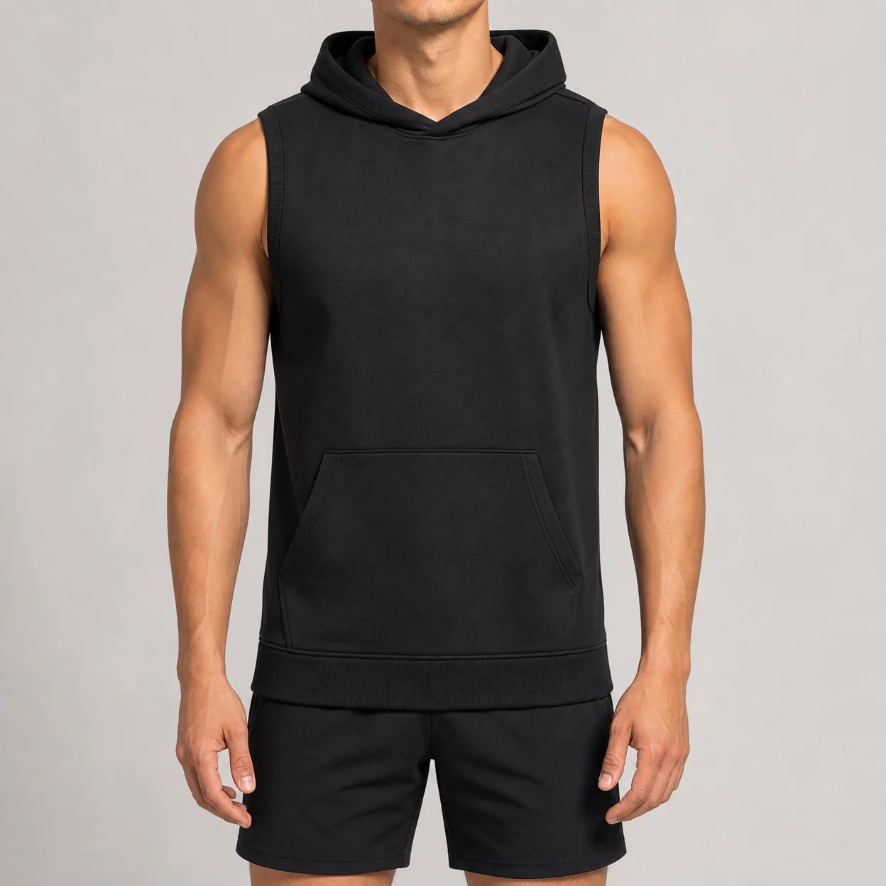 Sleeveless hoodie on a model
